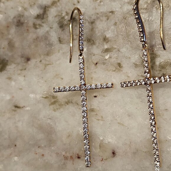 RARE MODERN LUXURY LANA JEWELRY FLAWLESS DIAMOND 14K GOLD CROSS PIERCED EARRINGS - Picture 4 of 15